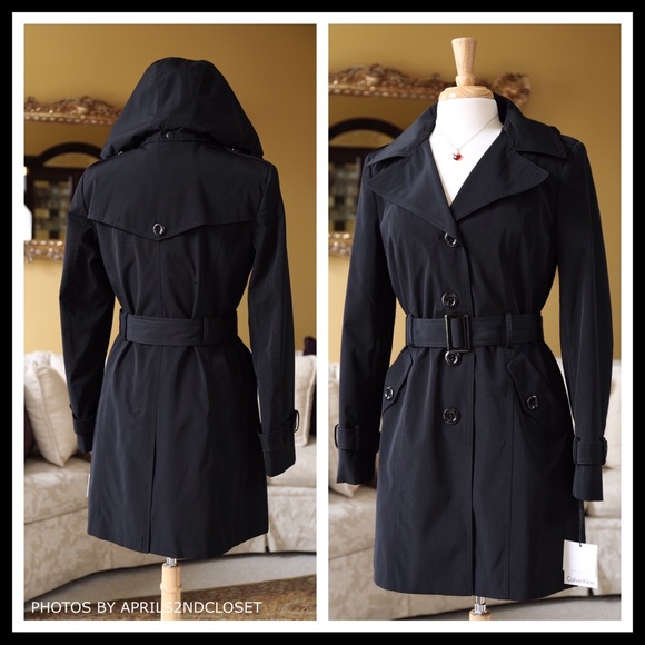 CK BLACK HOODED BELTED UTILITY COAT - Picture 7 of 8